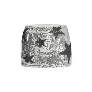 NWT MakeMeChic Womens Sequin Stsr Silver/Black Sparkly Bodycon Mini Skort Med